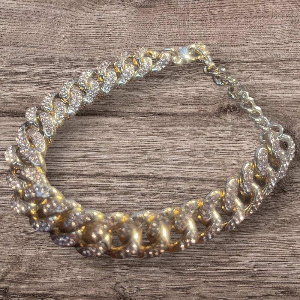 Cuban Link 7” Bracelet with CZs on top of links, Back side Plain